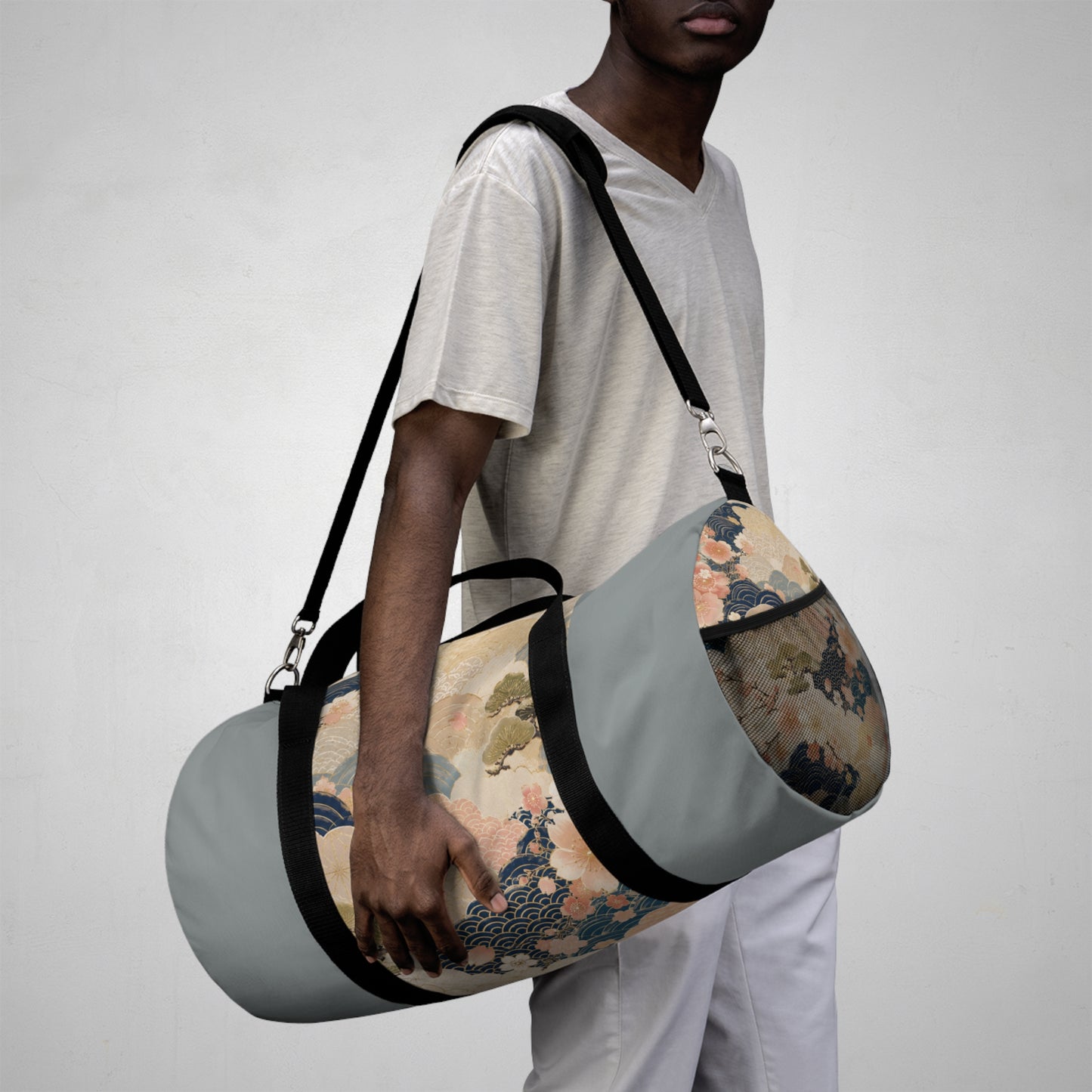Vintage Japanese Cloudy Blue Wave & Clouds Duffel Bag