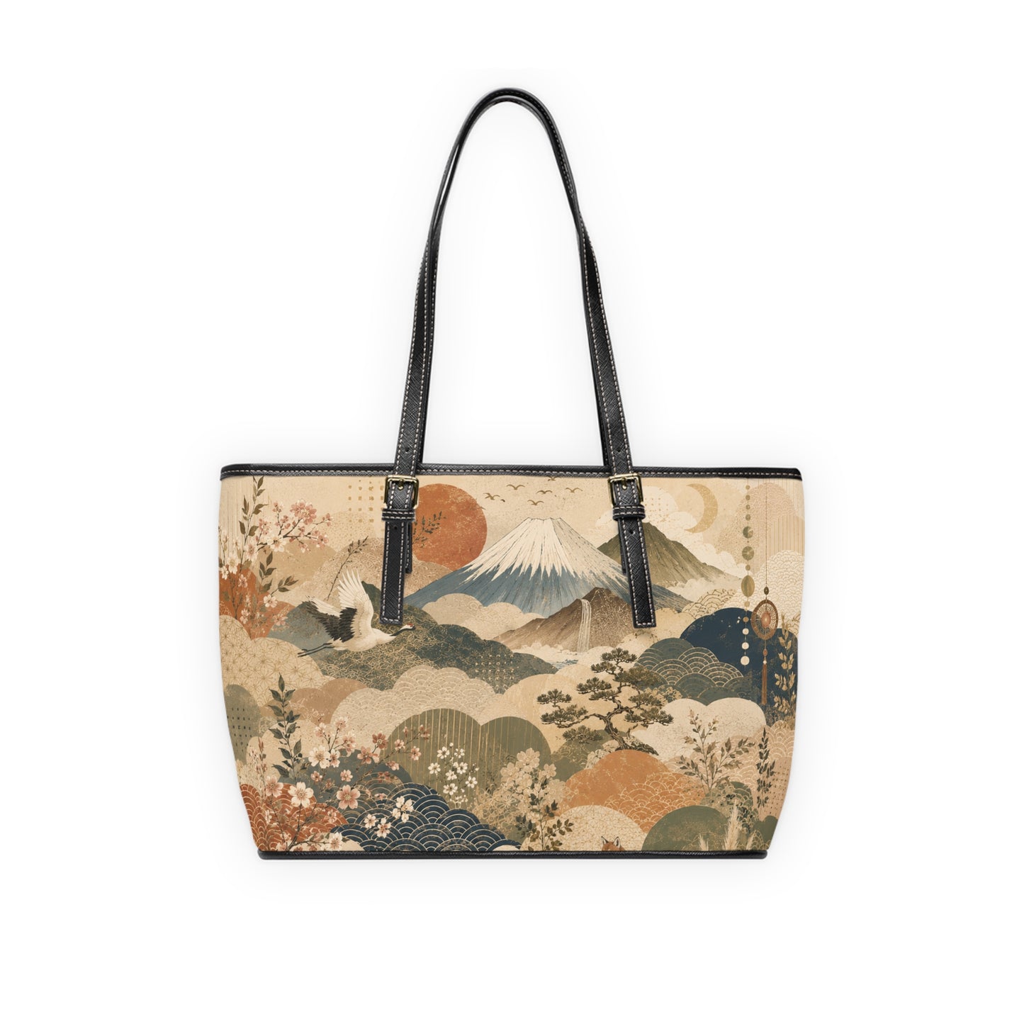Vintage Japanese Painting Leather Shoulder Bag