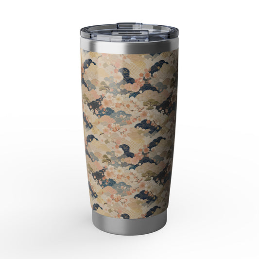 Vintage Japanese Wave & Clouds Painting 20oz Insulated Tumbler Water Bottle