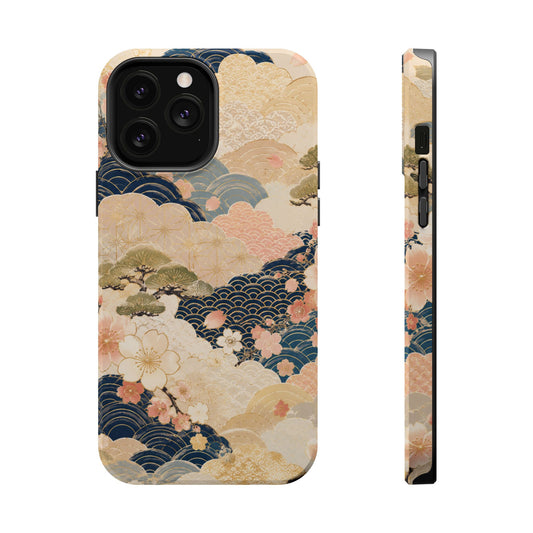 Vintage Japanese Floral Wave Magnetic Impact-Resistant iPhone Cases