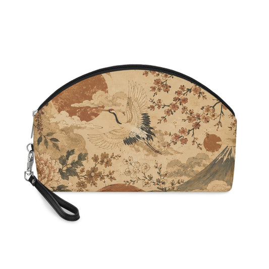 Vintage Japanese Crane Painting Cosmetic Makeup Pouch
