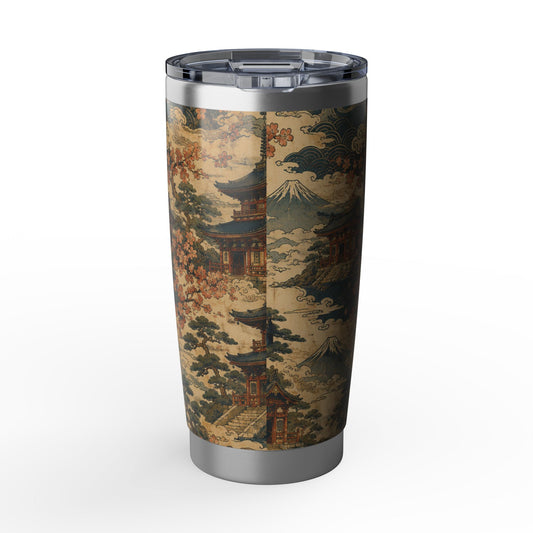 Vintage Japanese Temple Painting 20oz Insulated Tumbler Water Bottle