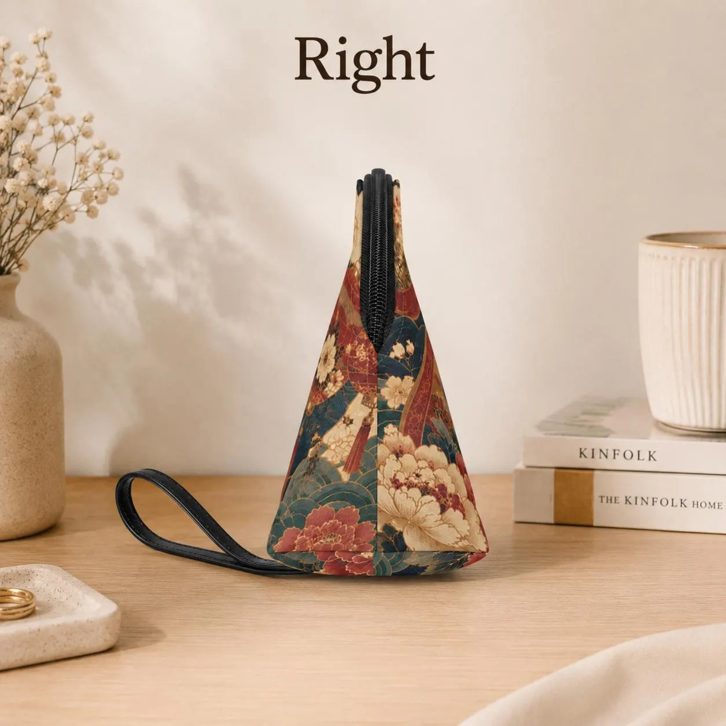 East Asian Floral Crane Makeup Bag
