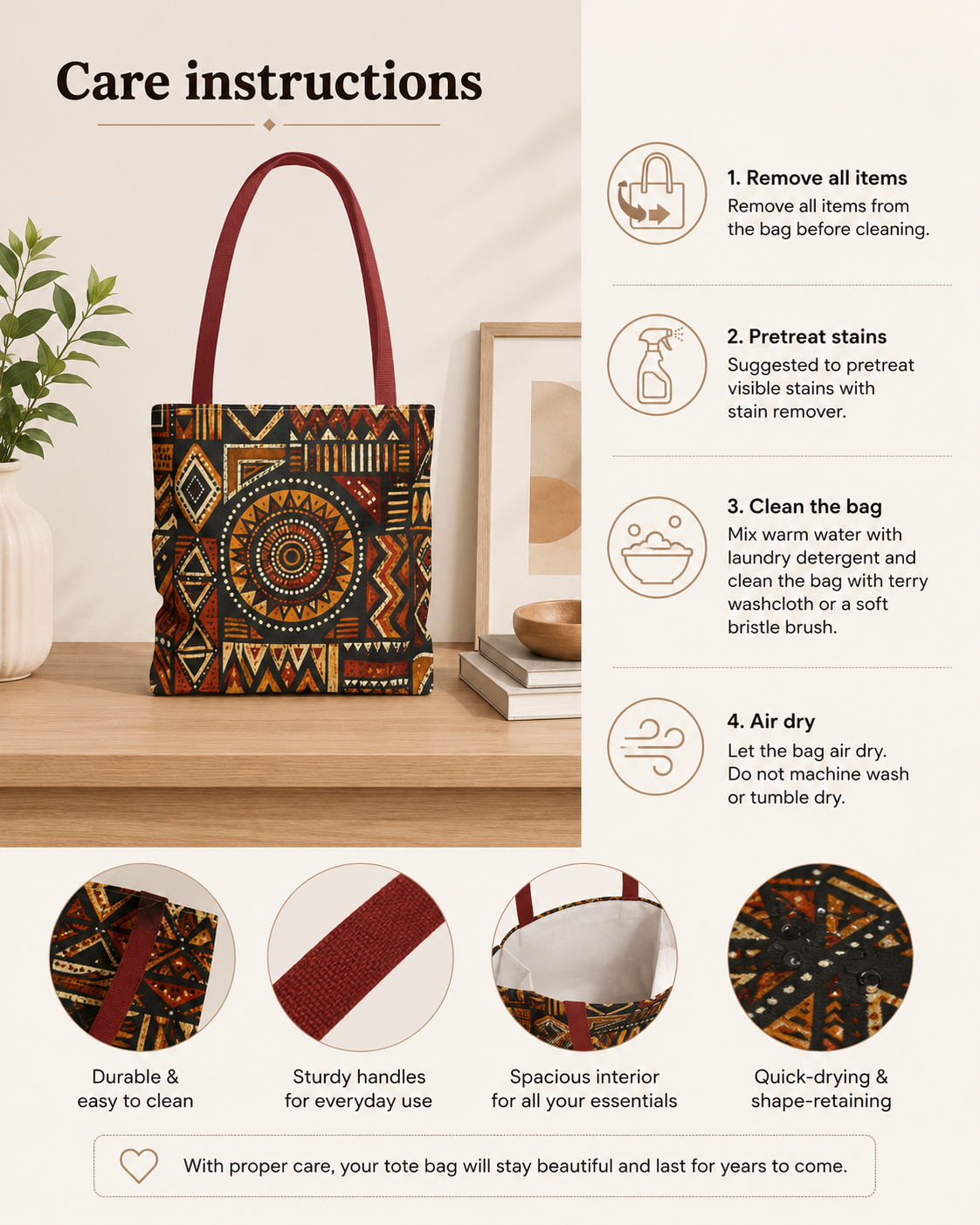 African Tribal Geometric Full Art Tote Bag