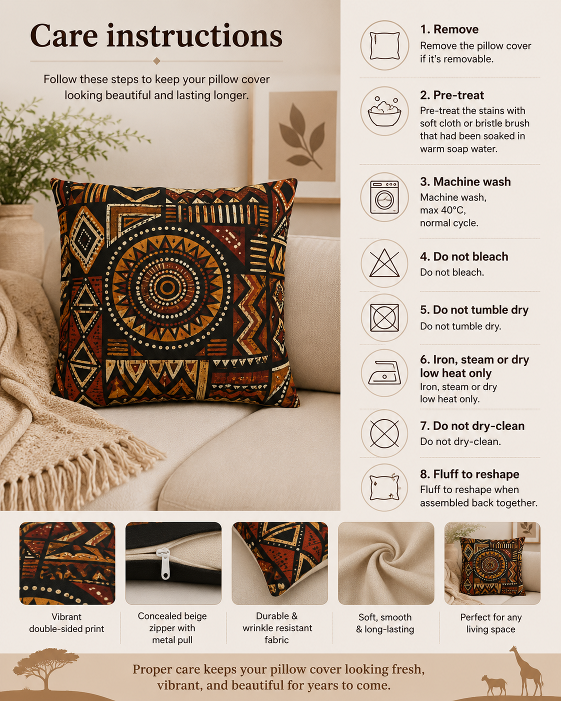 African Tribal Geometric Pillow Case Cover