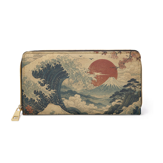 Vintage Japanese Wave Painting Zipper Wallet