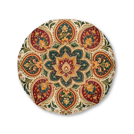 Indian Vintage Floral Mandala Round Tufted Floor Pillow