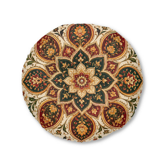 Indian Vintage Floral Mandala Bohemian Round Tufted Floor Pillow