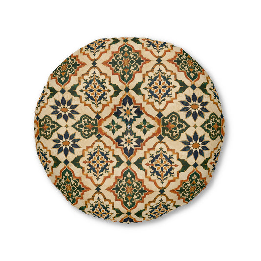 Mediterranean Moroccan Ornate Round Tufted Floor Pillow