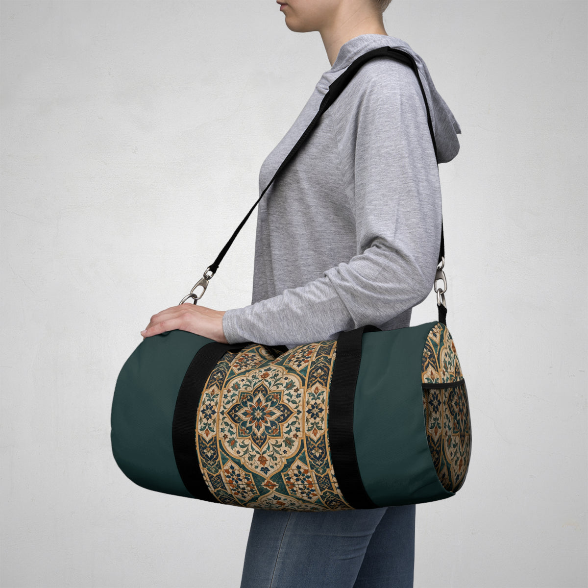 Moroccan Teal Chevron Oriental Gym Duffel Bag