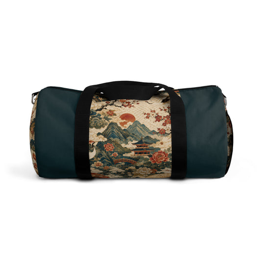 East Asian Vintage Landscape Navy Blue Duffel Gym Bag