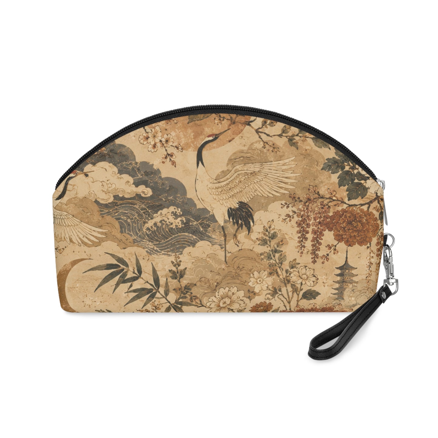 Vintage Japanese Crane Painting Cosmetic Makeup Pouch