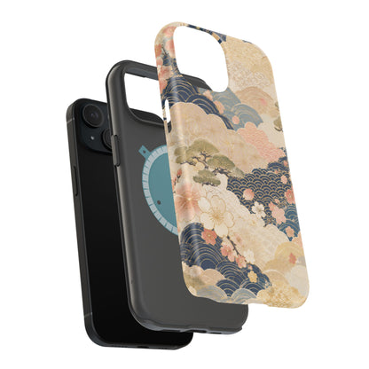 Vintage Japanese Floral Wave Magnetic Impact-Resistant iPhone Cases