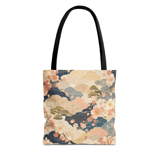Vintage Japanese Waves & Clouds Painting Full Art Tote Bag