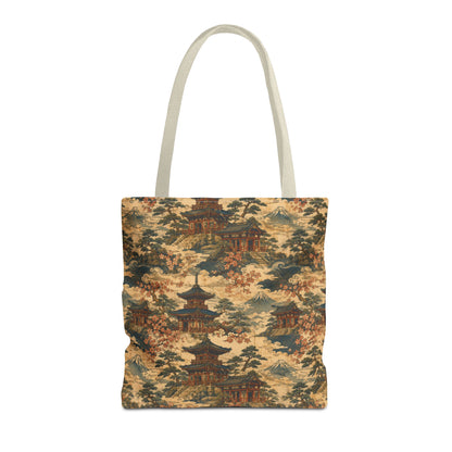Vintage Japanese Temple Painting Full Art Tote Bag