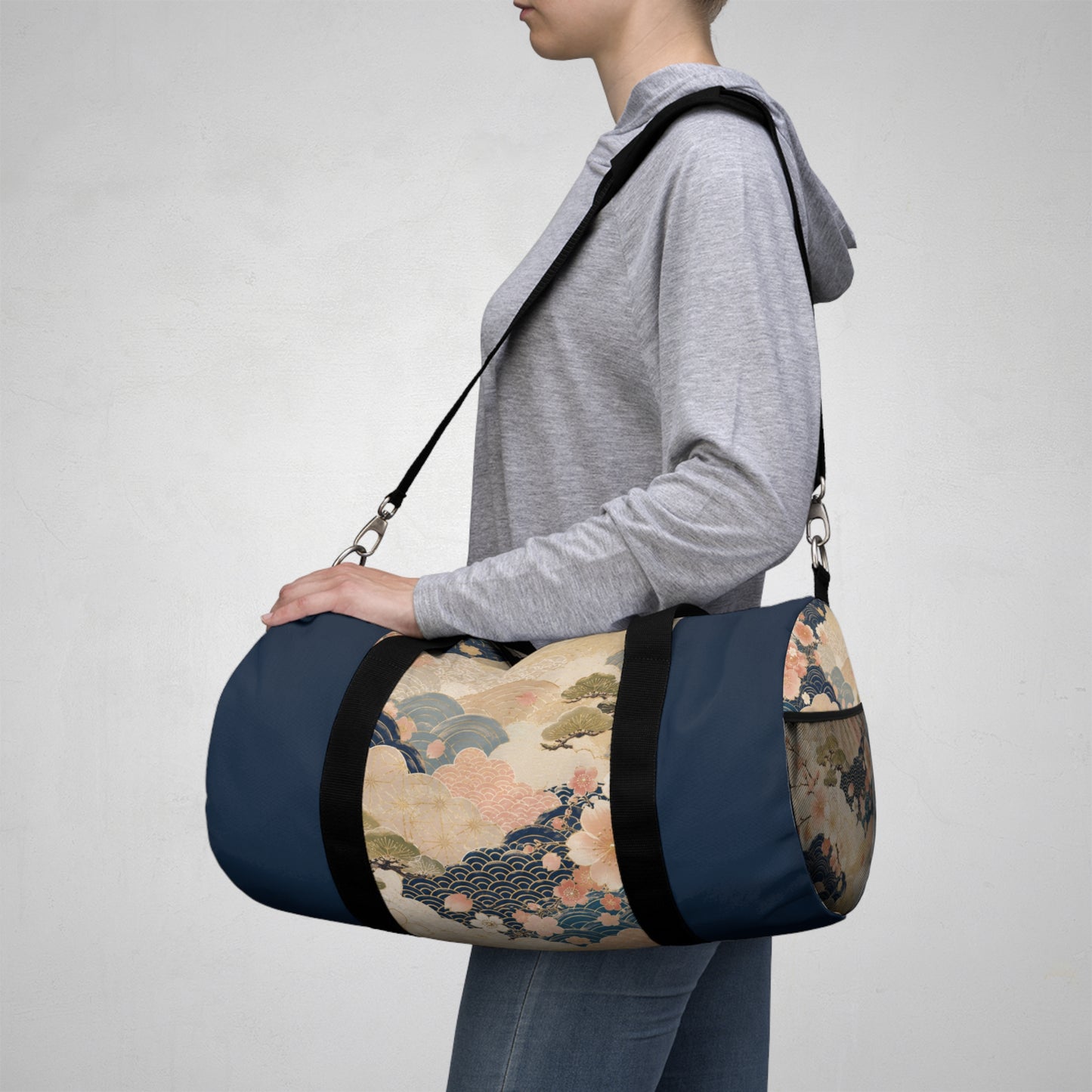 Vintage Japanese Navy Blue Wave & Clouds Duffel Bag