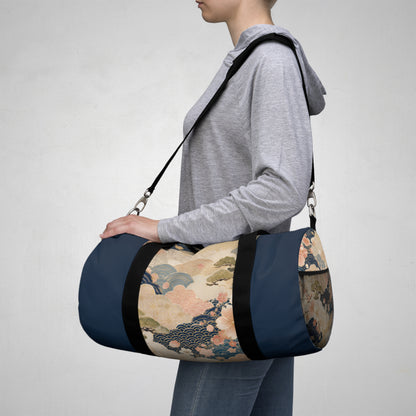 Vintage Japanese Navy Blue Wave & Clouds Duffel Bag