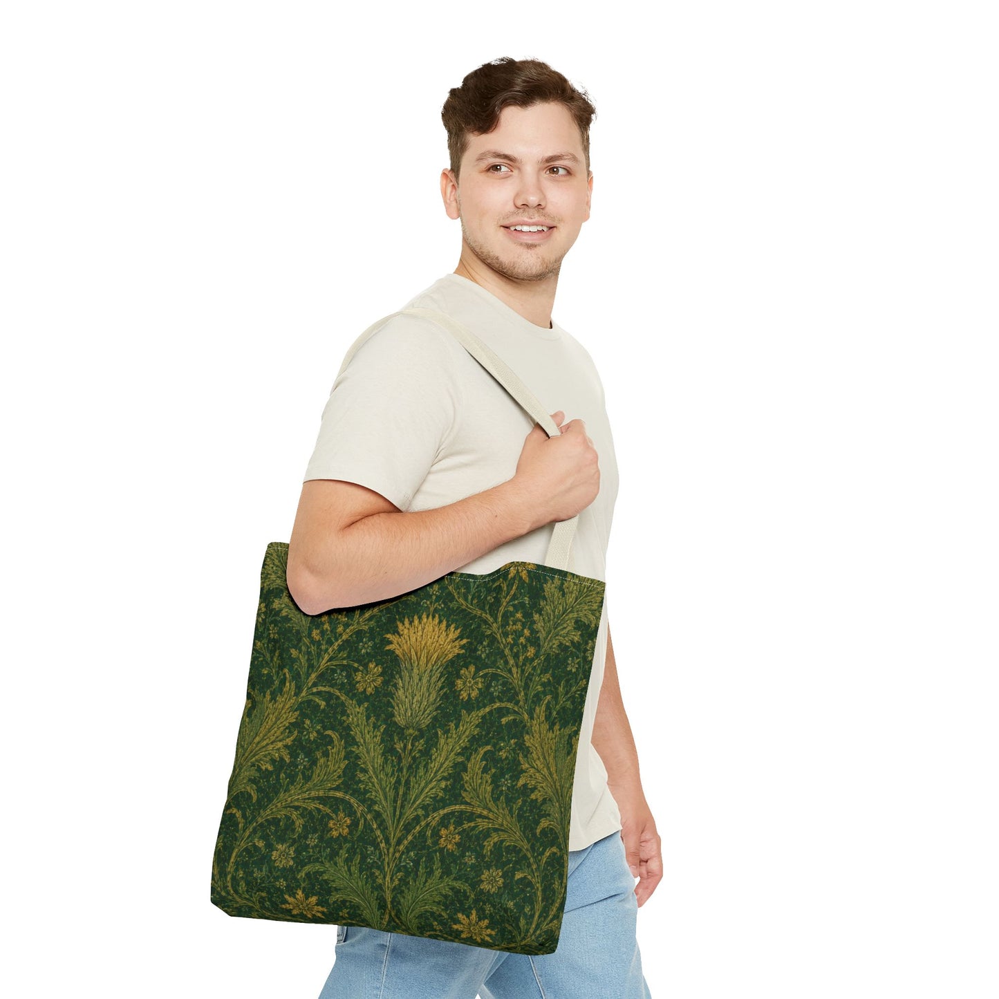 William Morris Forest Green Damask Floral Full Tote Bag
