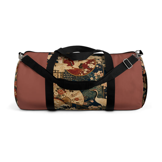 East Asian Floral Crane Salmon Rose Duffel Gym Bag