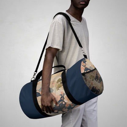 Vintage Japanese Navy Blue Wave & Clouds Duffel Bag