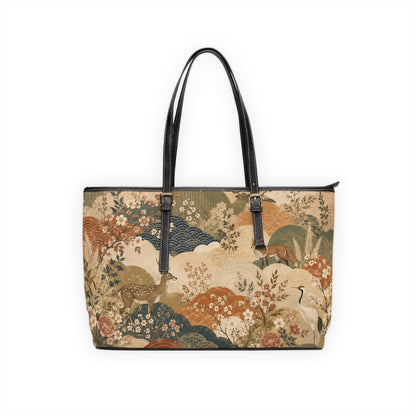 Vintage Japanese Painting Leather Shoulder Bag