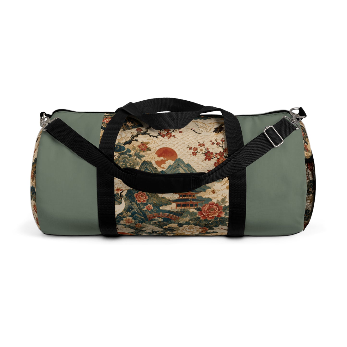 East Asian Vintage Landscape Pastel Green Duffel Gym Bag