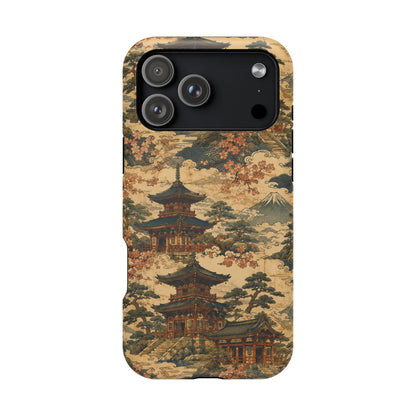 Vintage Japanese Temple Painting Magnetic Impact-Resistant iPhone Cases