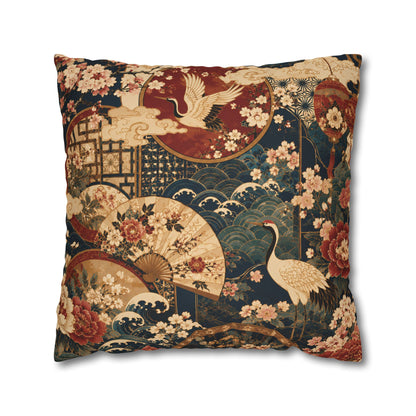 East Asian Floral Crane Pillow Case