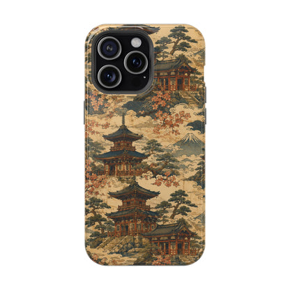 Vintage Japanese Temple Painting Magnetic Impact-Resistant iPhone Cases
