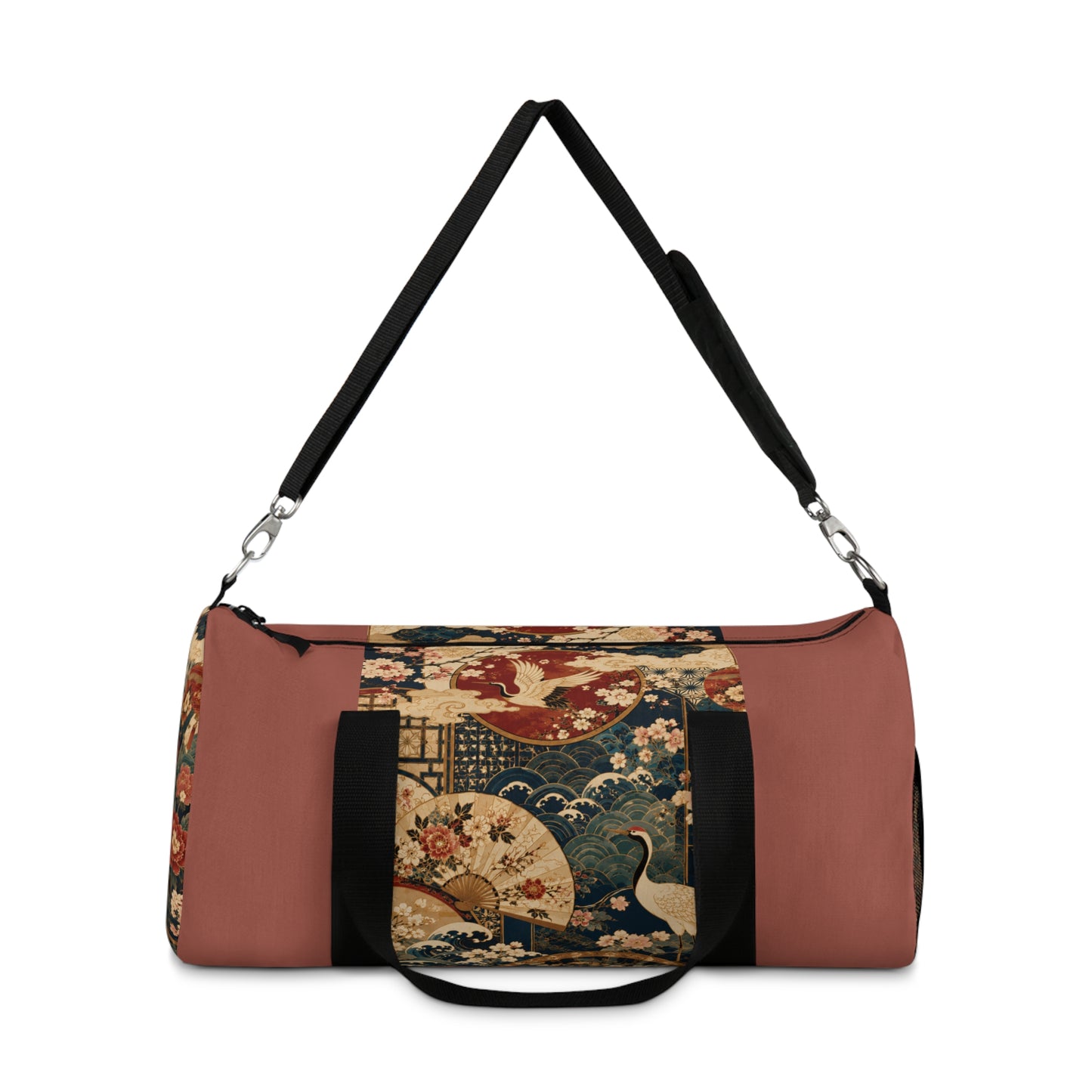 East Asian Floral Crane Salmon Rose Duffel Gym Bag