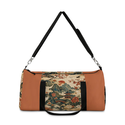 East Asian Vintage Landscape Papaya Orange Duffel Gym Bag