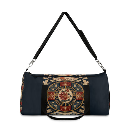 East Asian Oriental Medallion Navy Blue Duffel Gym Bag