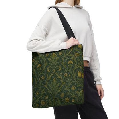 William Morris Damask Floral Forest Green Full Art Tote Bag