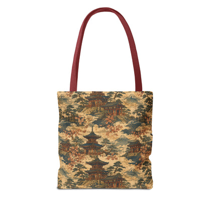 Vintage Japanese Temple Painting Full Art Tote Bag