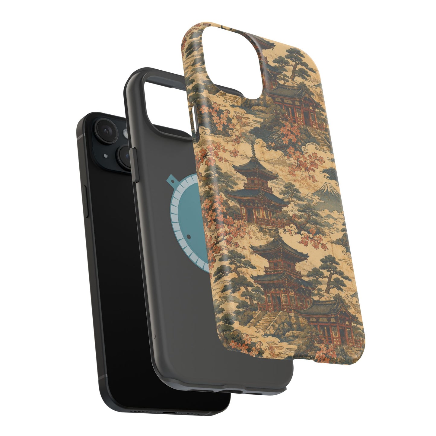 Vintage Japanese Temple Painting Magnetic Impact-Resistant iPhone Cases