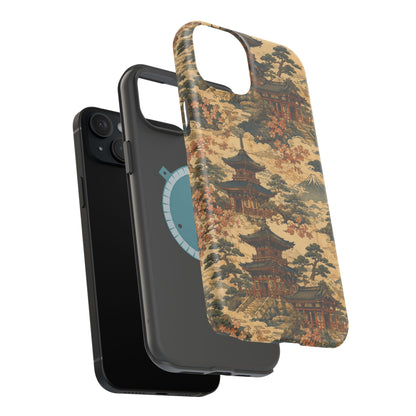 Vintage Japanese Temple Painting Magnetic Impact-Resistant iPhone Cases