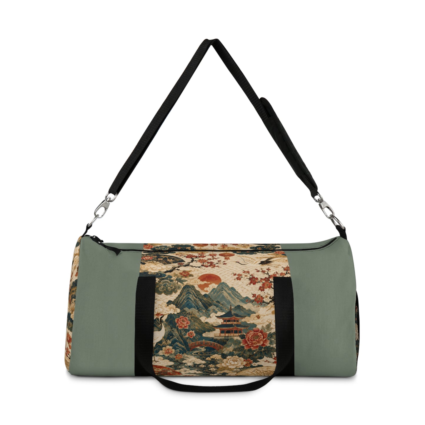 East Asian Vintage Landscape Pastel Green Duffel Gym Bag