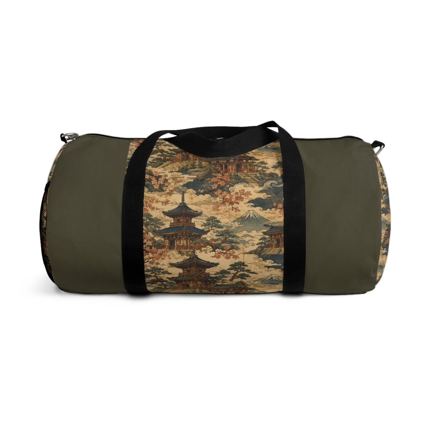 Vintage Japanese Military Green Temple Painting Duffel Gym Bag