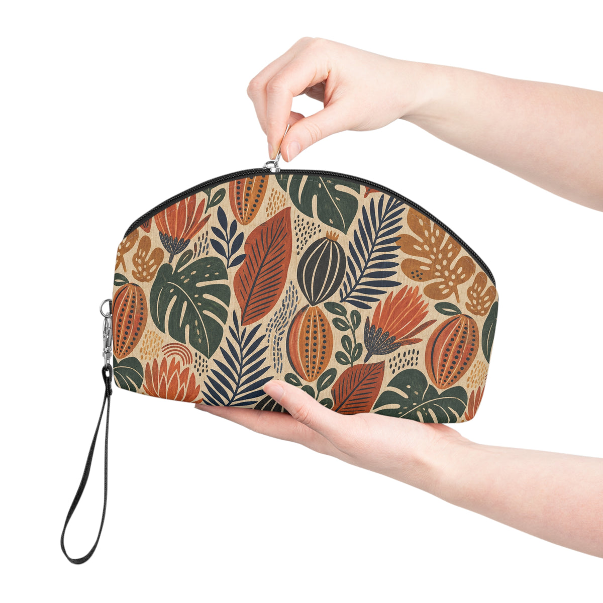 African Tribal Botanical Cacti Leaf Cosmetic Makeup Pouch