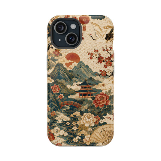 East Asian Vintage Landscape iPhone Case | Magnetic Impact-Resistant Case