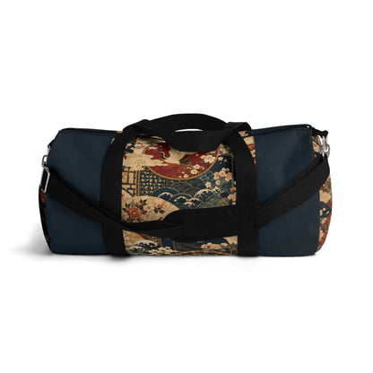 East Asian Floral Crane Navy Blue Duffel Gym Bag