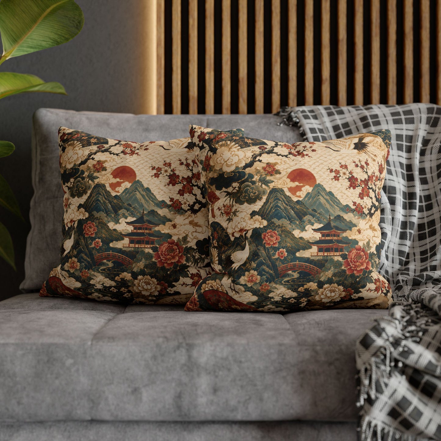 East Asian Vintage Landscape Pillow Case