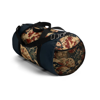 East Asian Floral Crane Navy Blue Duffel Gym Bag
