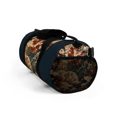 East Asian Floral Crane Navy Blue Duffel Gym Bag