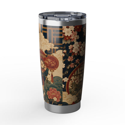 East Asian Floral Crane Tumblr l 20oz Stainless Steel Water Bottle