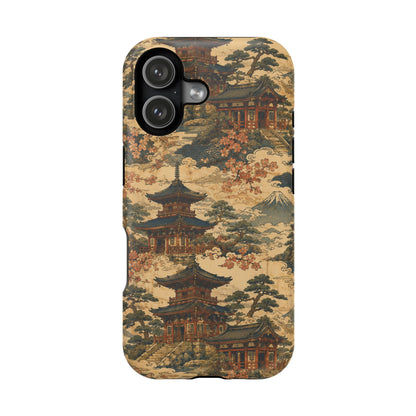 Vintage Japanese Temple Painting Magnetic Impact-Resistant iPhone Cases