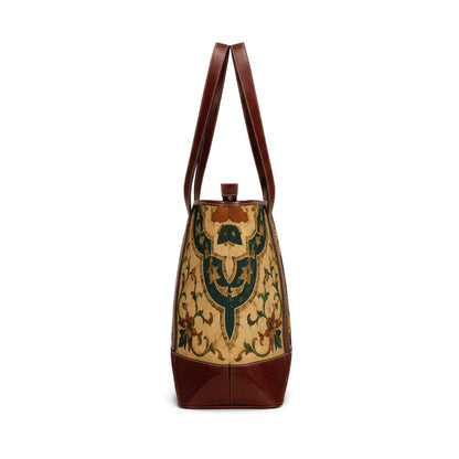 Vintage Moroccan Ornate Tile Handbag Leather Trim