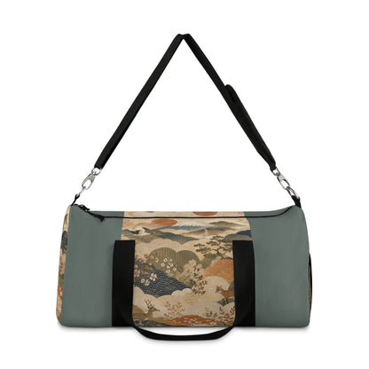 Vintage Japanese Cadet Blue Animal Landscape Duffel Gym Bag