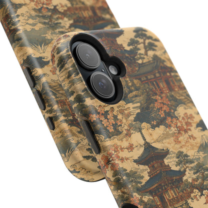 Vintage Japanese Temple Painting Magnetic Impact-Resistant iPhone Cases