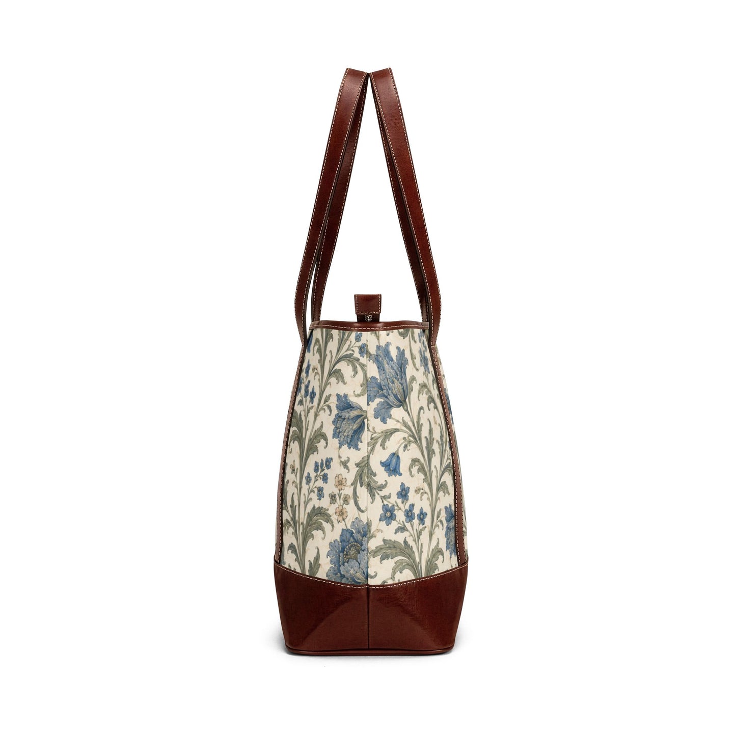 William Morris Floral Blue Damask Leather Trim Shoulder Tote Bag
